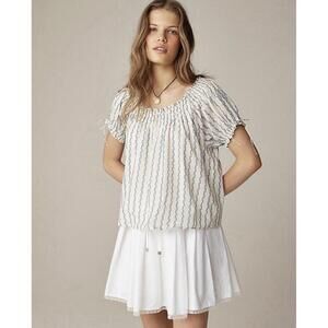 J.CREW Women’s Smocked Ruffle-trim Top in Blue Daisy Print-Size XXS